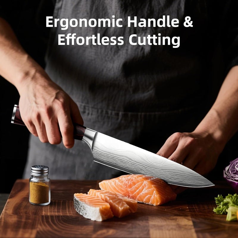 Cooluxry Professional Chef Knife - 8 Inch High Carbon Stainless Steel Kitchen Knife with Ergonomic Pakkawood Handle for Precise Cutting - Image 5